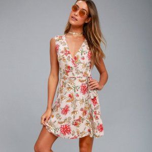 Lulus Pink Floral Print Wrap Mini Dress Size Xs